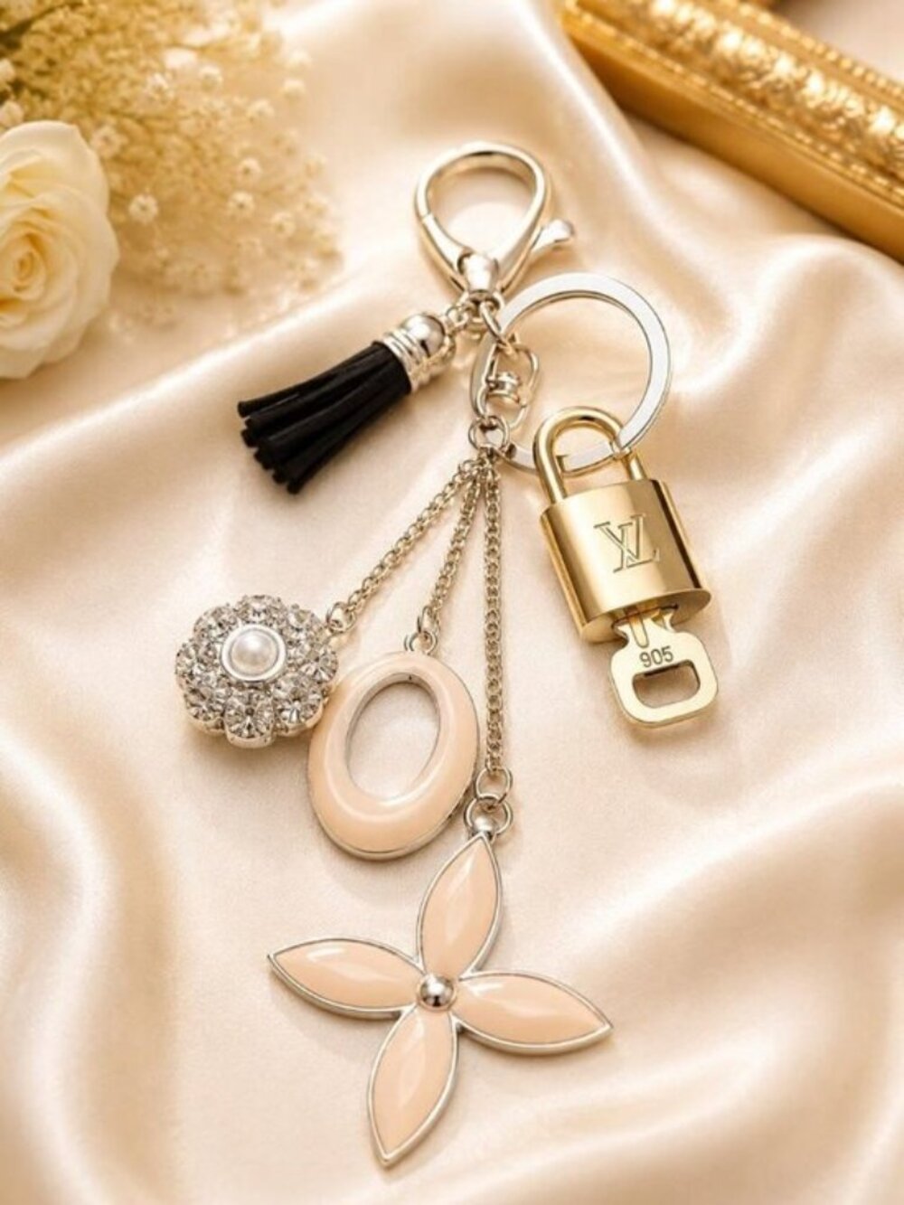 Louis Vuitton Gold Padlock 🔒 Key Set Authentic LV w/ Unbranded Flower Keychain